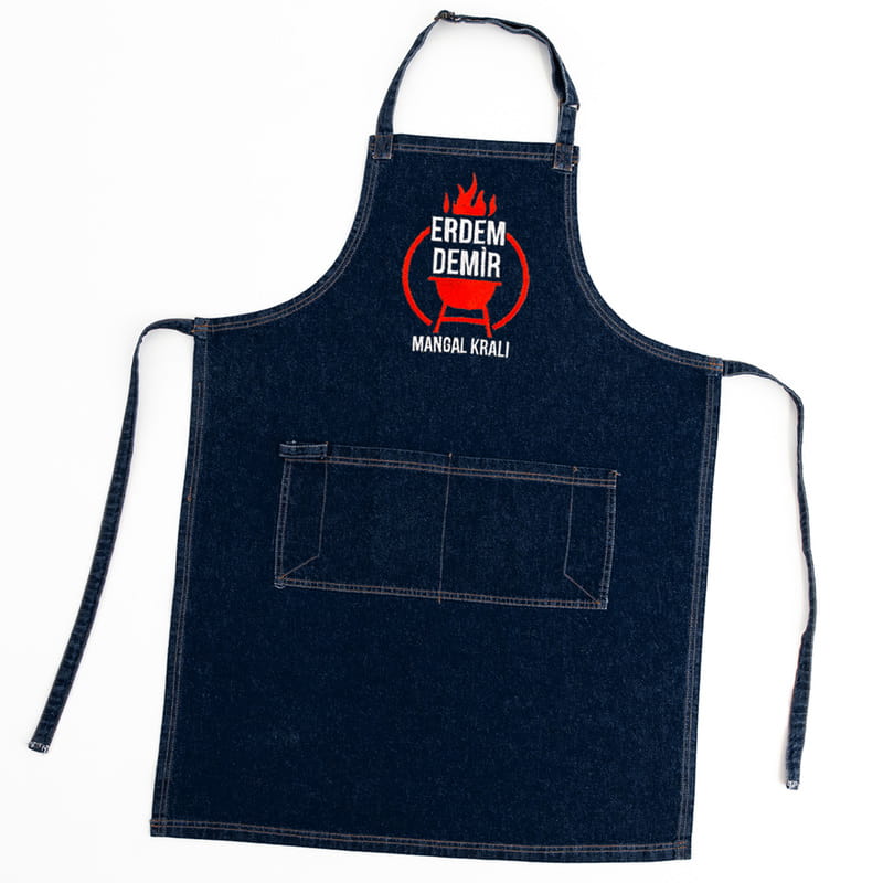 Usta Mangalcılara Nakış İşlemeli Kot Mutfak Önlüğü