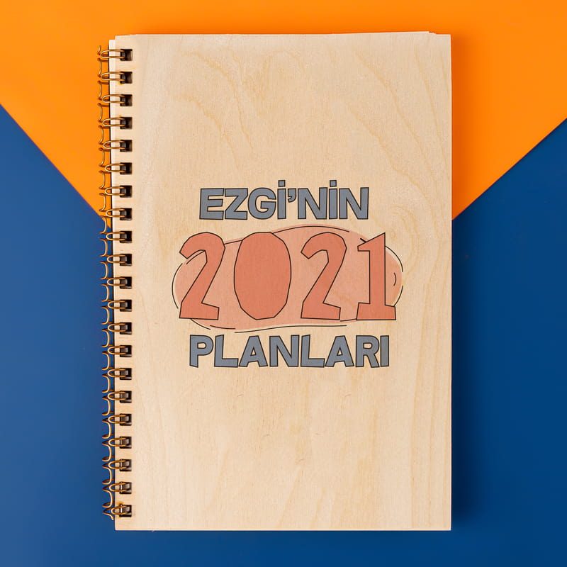 Yeni Yıl Hediyesi Kişiye Özel Ahşap Kapaklı Defter