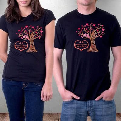 Sevgililer İçin Ağaç Tasarımlı Aşk T-shirtleri