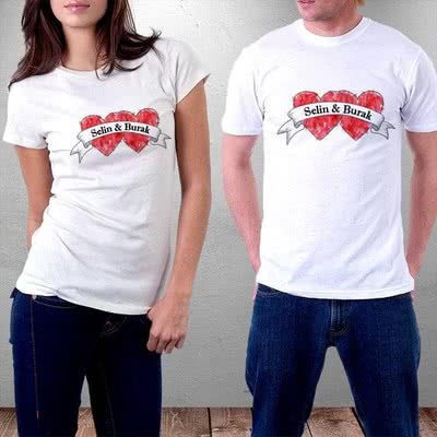 Kalp Tasarımlı Çift Tişörtü