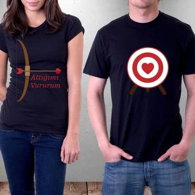 Aşık Çiftler İçin Ok Ve Yay Tasarımlı T-shirt