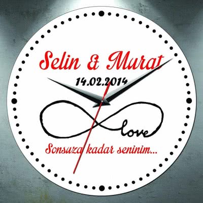 Sevgiliye Romantik Mesaj İçeren Sonsuzluk İşaretli Hediye Duvar Saati