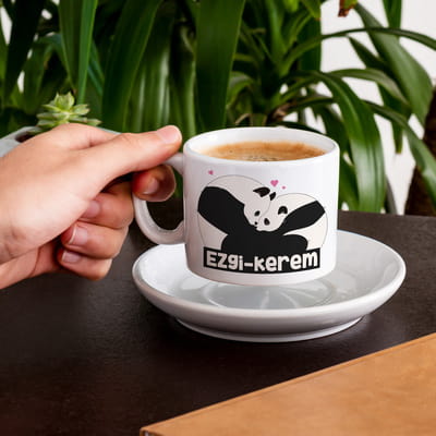 Kişiye Özel Aşık Pandalar Baskılı Fincan Takımı