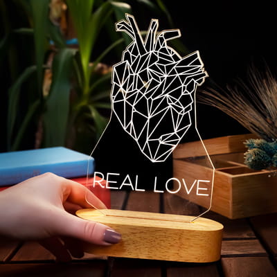 Sevgiliye Hediye Real Love Mesajlı Esprili 3d Led Lamba