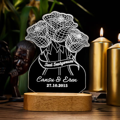 Sevgiliye Hediye Romantik Güller Tasarımlı Kişiye Özel 3d Led Lamba