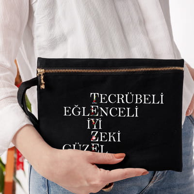 Teyze Tanımı Akrostiş Tasarımlı Kanvas Makyaj Çantası
