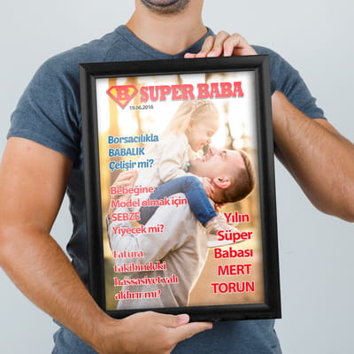 Yılın Süper Babası Çerçeveli Dergi Kapağı 