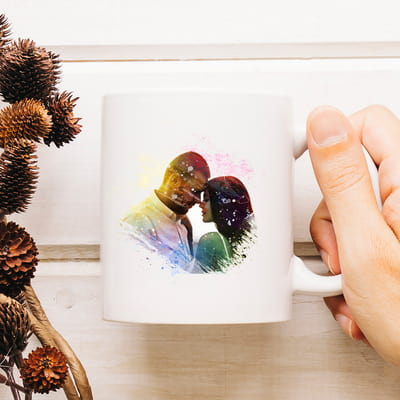 Gökkuşağı Efektli Fotoğraf Baskılı Porselen Kupa