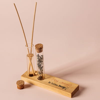 Eğlenceli Motto Tasarımlı Dekoratif Set - Bambu Oda Kokusu Şişesi