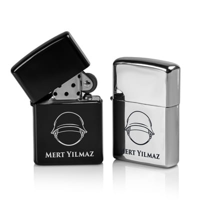 Kask Tasarımlı Kişiye Özel Benzinli Çakmak Seti