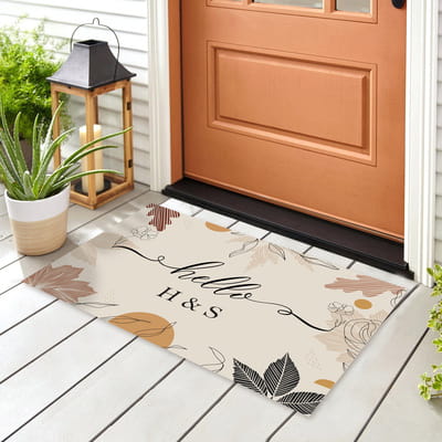 Kişiye Özel Yaprak Desenli Hello Yazılı Kapı Önü Paspas