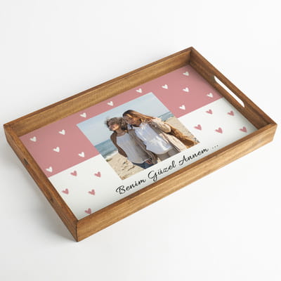 Anneye Hediye Fotoğraf ve Mesaj Baskılı Sunum Tepsisi