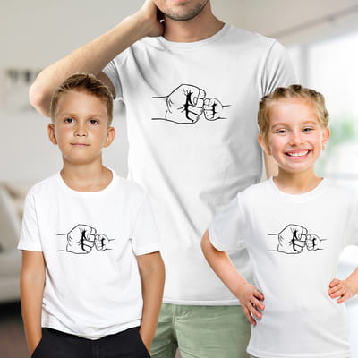 Baba ve Çocuklar Üçlü Tişört Kombini - %100 Pamuklu Kumaş