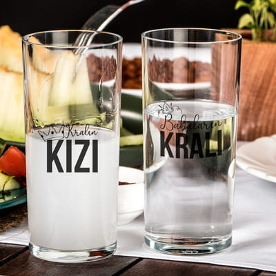 Babaya Hediye Kralın Kızı - Oğlu Tasarımlı 2li Rakı Bardağı Seti