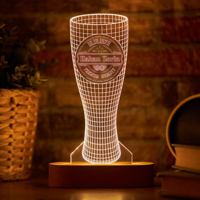 Bira Bardağı Tasarımlı İsim ve Tarih Yazılı 3 Boyutlu Led Lamba
