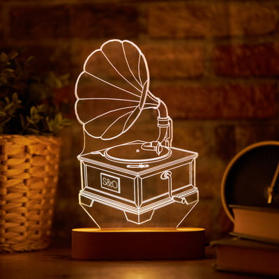 Gramafon Tasarımlı Kişiye Özel Nostalji Gece Lambası