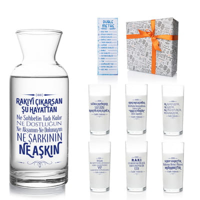 Kişiye Özel Rakı Sözleri Mottolu 6'lı Rakı Kadehi & Karaf Seti