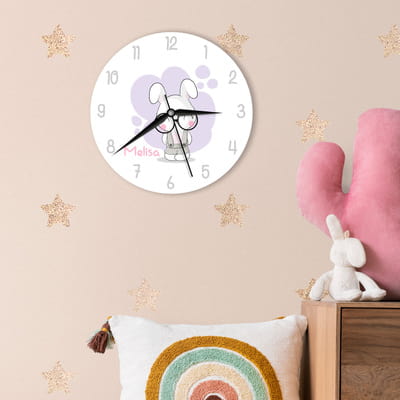 Bebek Odasına Özel Sevimli Tavşan İsme Özel Duvar Saati