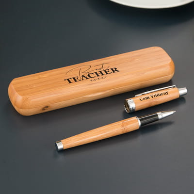 Best Teacher Tasarımlı Bambu Kutulu İsme Özel Kalem