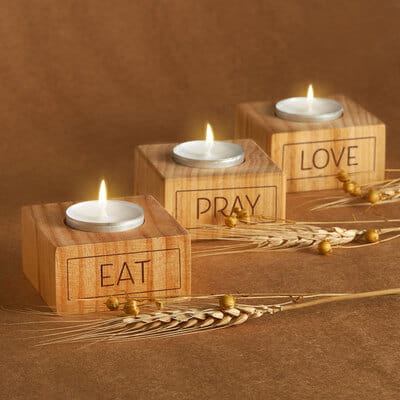 Eat | Pray | Love Motto Tasarımlı 3lü Ahşap Mum Seti