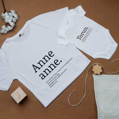 Anneanne Torun Anlamı Beyaz Tişört Body Kombini - %100 Pamuklu Kumaş