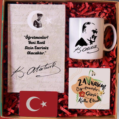Atatürk Temalı Öğretmenler Günü Hediyesi Kupa Defter Bardak Altı Magnet