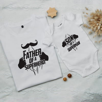 Esprili Babalar Günü Hediyesi Baba Oğul Kombini Tişört Body - %100 Pamuklu Kumaş