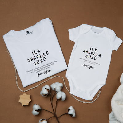 İlk Anneler Günü Hediyesi Anne Bebek Kombini Tişört Body Seti - %100 Pamuklu Kumaş