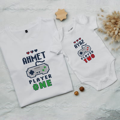 Oyuncu Babalara Hediye Tişört Bebek Body Kombini - %100 Pamuklu Kumaş