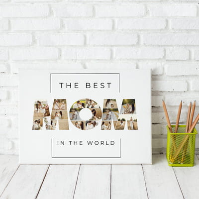 Dünyanın En İyi Annesine MOM Kolaj Fotoğraflı Kanvas Tablo