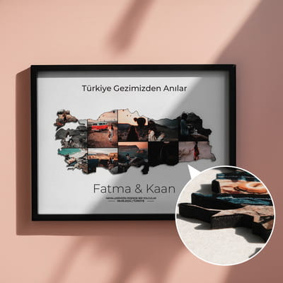 Türkiye Gezimizden 3 Boyutlu Fotoğraf Kolaj Haritası - 30x40 Çerçeve