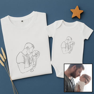 İlk Babalar Günü Hatırası Kişiye Özel Line Art Baba Bebek Kombini