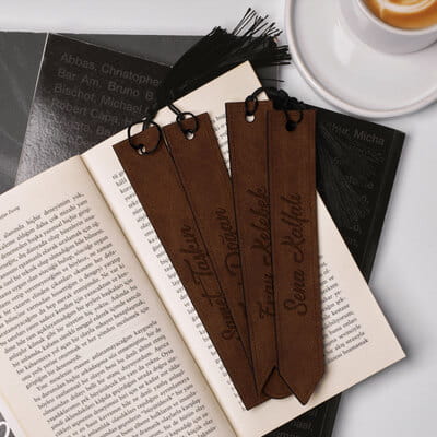 İsim Yazılı Deri Kitap Ayracı 4'lü Set