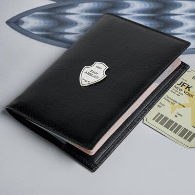İsme Özel Gümüş Arma Tasarımlı Deri Pasaportluk
