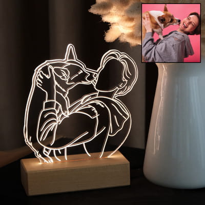 Kişiye Özel Evcil Hayvanlı Line Art Led Lamba