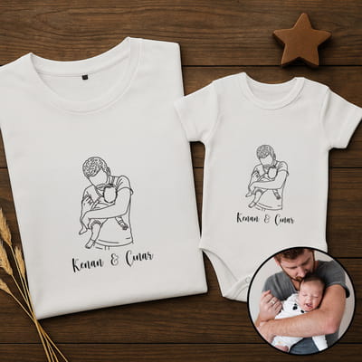 Kişiye Özel Line Art Baba & Bebek Kombini