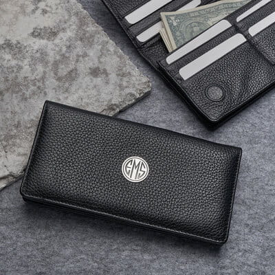 Monogram Harf Gümüş İşlemeli Telefon Bölmeli Unisex El Cüzdanı