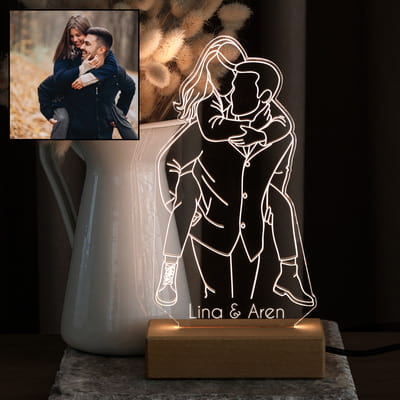 Sevgili Fotoğraflı Line Art Led Lamba