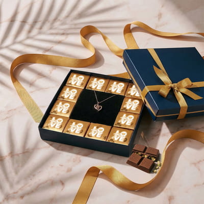 100 Dilde Aşk Kolyeli LOVE Çikolata Hediye Kutusu