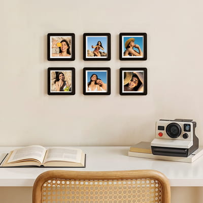 6 Fotoğraflı Yapışkanlı Mini Pola Siyah Çerçeve