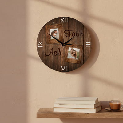 Ahşap Görünümlü Sevgiliye Hediyelik Duvar Saati