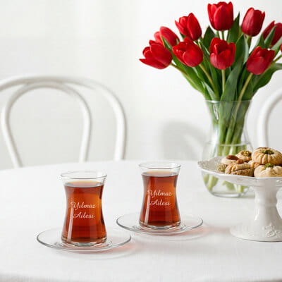 Aile İsimli 2li Özel Çay Bardağı Seti