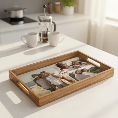 Anneler Günü Hediyesi Fotoğraf Baskılı Ahşap Sunum Tepsisi