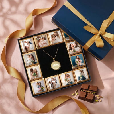 Annem Fotoğraflı Anı Kolyeli Çikolata Hediye Kutusu