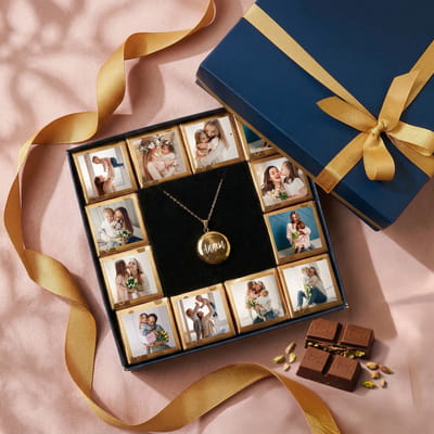 Annem Fotoğraflı Anı Kolyeli Çikolata Hediye Kutusu