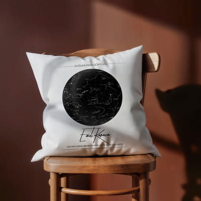 Arkadaşa Hediye Yıldız Haritası Tasarımlı Baskılı Yastık