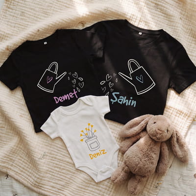 Aşkımızın Meyvesi 3'lü Aile Tişört Bebek Body Kombini - %100 Pamuklu Kumaş