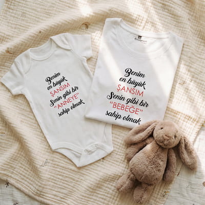 Benim En Büyük Şansım Tasarımlı Tişört Çocuk Zıbın Kombini - %100 Pamuklu Kumaş