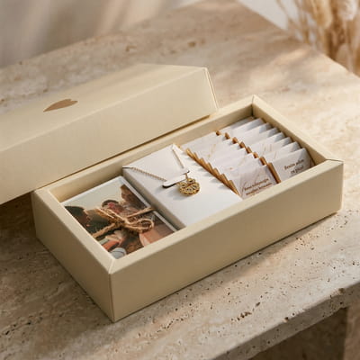 Bir Ömürlük Şans Kolyeli Fotoğraf & Çikolatalı Hediye Kutusu