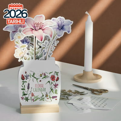 Dekoratif Çiçekli 2026 Masa Takvimi